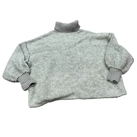 Free People Milo Pullover Grey Tight Knit Cowl Neck Oversized Sweater Size L - Picture 3 of 10